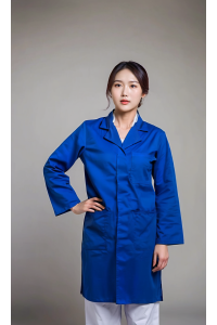 訂製長袖藍色醫生袍    設計5粒膠鈕黑色鈕   繡花logo設計   實驗室袍   Laurus Optics Limited   NU080